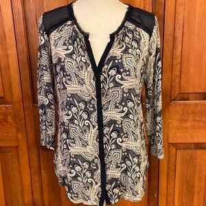 Lucky Brand Mixed Media Knit V-neck Top